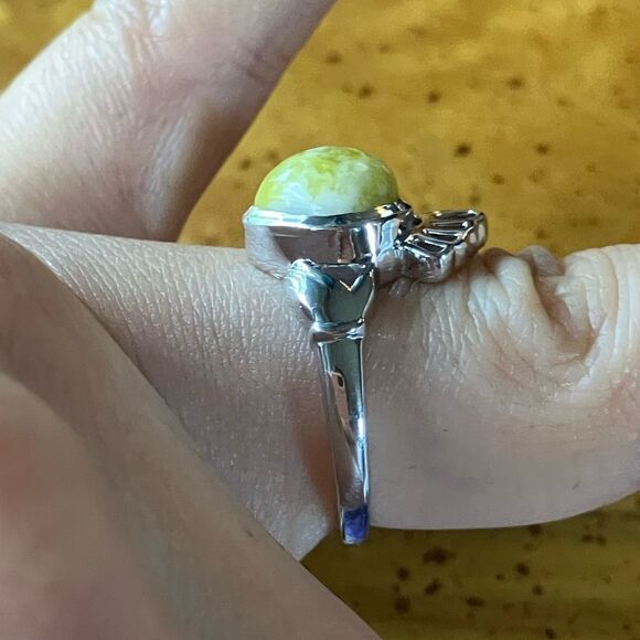 Natural Connemara Marble Sterling Silver Claddagh Ring Size 7 - Picture 3 of 9